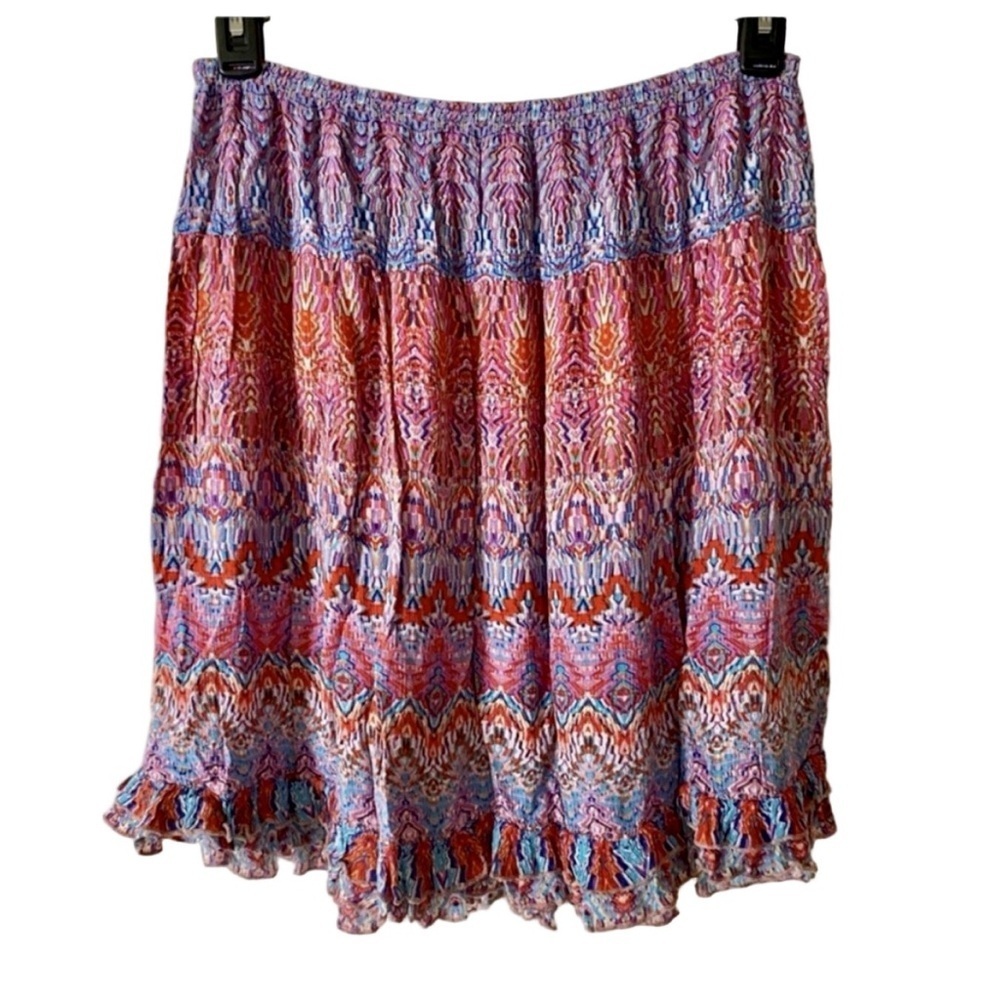Dress Barn Boho Multi-colored Pattern Ruffle Hem Mini Skirt, M